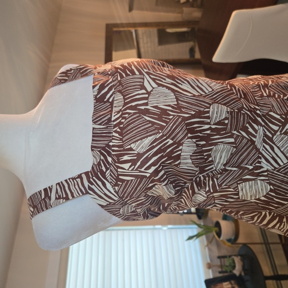 Chadwicks Cotton Tropical Leaf Print A Line Midi Dress Brown White Size 10 - Picture 2 of 8